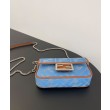 Fendi Baguette Mini Bag 8BS017 ricamo motivo FF denim Blu