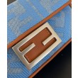 Fendi Baguette Mini Bag 8BS017 ricamo motivo FF denim Blu
