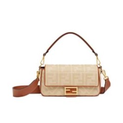 Miglior Prezzo Borsa Fendi Baguette Media 8BR600 denim con motivo FF ricamato tono su tono Caffè Replica
