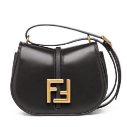 Miglior Prezzo Borse Firmate Replica Fendi C'mon Small/Medium Satchel con curvatura 8BS082 Nera 