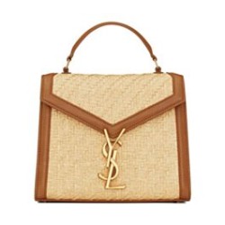 Miglior Prezzo Imitazione Borsa YSL Saint Laurent Cassandra Mini Top Handle in rafia e pelle conciata al vegetale Caffè Replica