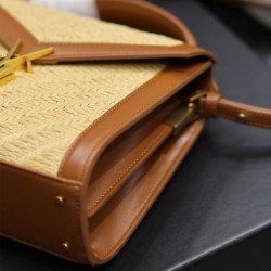Sito Replica Imitazione Borsa YSL Saint Laurent Cassandra Mini Top Handle in rafia e pelle conciata al vegetale Caffè imitazioni Miglior Prezzo Imitazione Borsa YSL Saint Laurent Cassandra Mini Top Handle in rafia e pelle conciata al vegetale Caffè Replica