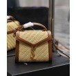 Imitazione Borsa YSL Saint Laurent Cassandra Mini Top Handle in rafia e pelle conciata al vegetale Caffè