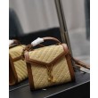 Imitazione Borsa YSL Saint Laurent Cassandra Mini Top Handle in rafia e pelle conciata al vegetale Caffè