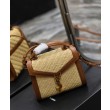 Imitazione Borsa YSL Saint Laurent Cassandra Mini Top Handle in rafia e pelle conciata al vegetale Caffè