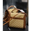 Imitazione Borsa YSL Saint Laurent Cassandra Mini Top Handle in rafia e pelle conciata al vegetale Caffè
