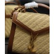 Imitazione Borsa YSL Saint Laurent Cassandra Mini Top Handle in rafia e pelle conciata al vegetale Caffè