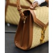 Imitazione Borsa YSL Saint Laurent Cassandra Mini Top Handle in rafia e pelle conciata al vegetale Caffè