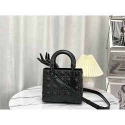 Imitazione Christian Dior Borse Replica Lady Dior My Abcdior media in pelle di vitello Cannage nera con motivo diamante