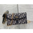 Pochette con catena Dior Bobby East-West Jacquard obliquo blu