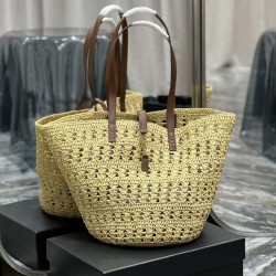 Miglior Prezzo Bora Pari all'originale replica maxi Panier YSL Saint Laurent in rafia color albicocca Replica