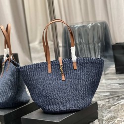 Miglior Prezzo Bora Pari all'originale replica maxi Panier YSL Saint Laurent in rafia blu navy Replica