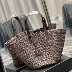 Miglior Prezzo Borsa maxi Panier YSL Saint Laurent 693242 in rafia marrone scuro Replica