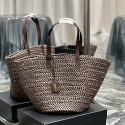 Miglior Prezzo Borsa maxi Panier YSL Saint Laurent 693242 in rafia marrone scuro Replica
