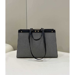 Shopper Fendi X-Tote in lana pied de poule con ricamo FF 8BH374 Grigia