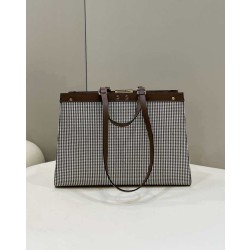 Shopper Fendi X-Tote in lana pied de poule con ricamo FF 8BH374 Marrone