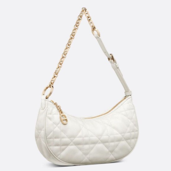 Borsa a tracolla Dior CD Lounge Pelle di agnello Macrocannage bianca