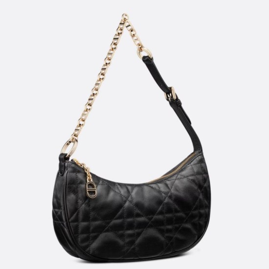 Borsa a tracolla Dior CD Lounge Pelle di agnello macrocannage nera