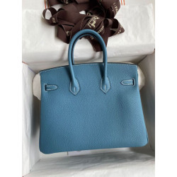 Borsa Hermes Birkin 25 Retourne Blu Jean Clemence
