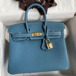 Borsa Hermes Birkin 25 Retourne Blu Jean Clemence