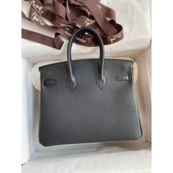 Borsa Hermes Birkin 25 Retourne fatta a mano nera Clemence