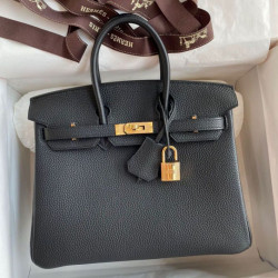 Borsa Hermes Birkin 25 Retourne fatta a mano nera Clemence