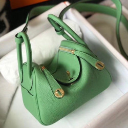 Borsa Hermes Lindy Mini Clemence in pelle di vitello verde
