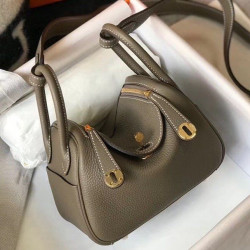 Borsa Hermes Lindy Mini Taupe Clemence in pelle di vitello