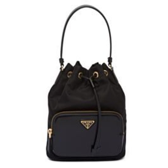 Replica Perfetta Prada Re-Nylon e pelle spazzolata 1BH038 Nera
