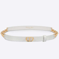 Cintura Dior Caro 15MM in pelle di vitello e catena Bianca