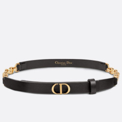 Cintura Dior Caro 15MM in pelle di vitello e catena Nera