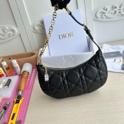 Borsa a tracolla Dior CD Lounge Pelle di agnello macrocannage nera