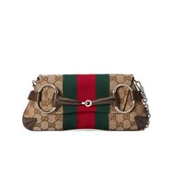 Miglior Prezzo Dettagli perfetti Borsa Replica 1:1 a tracolla piccola Gucci Horsebit Chain 764339 Caffè scuro 