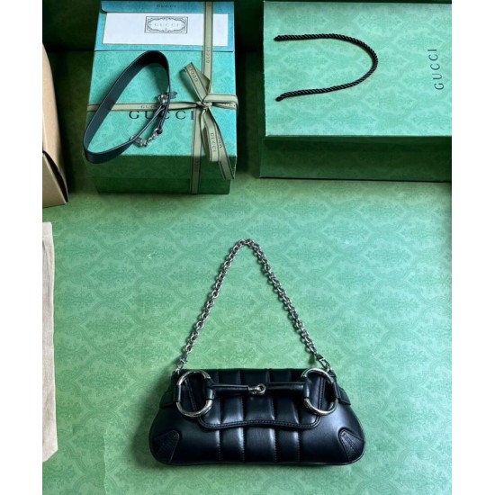 Miglior Prezzo Qualità superiore replica a tracolla piccola Gucci Horsebit Chain 764339 Nera Replica