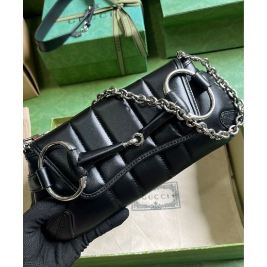 Miglior Prezzo Qualità superiore replica a tracolla piccola Gucci Horsebit Chain 764339 Nera Replica