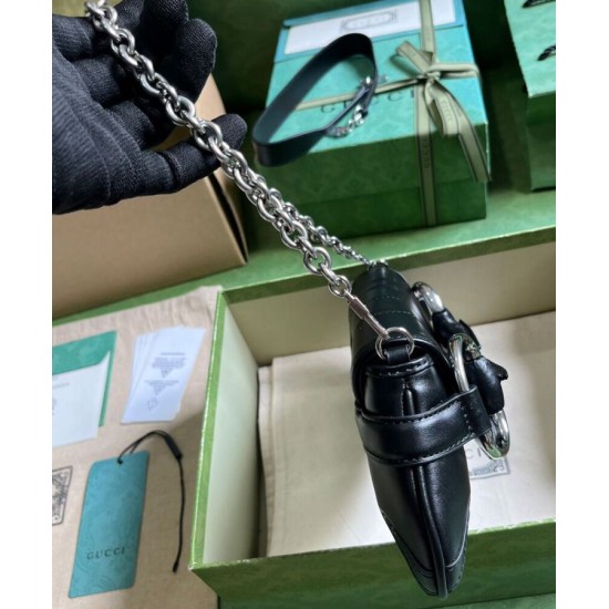 Miglior Prezzo Qualità superiore replica a tracolla piccola Gucci Horsebit Chain 764339 Nera Replica