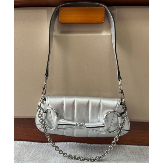 Miglior Prezzo Borsa a tracolla piccola Gucci Horsebit Chain 764339 Argento Replica
