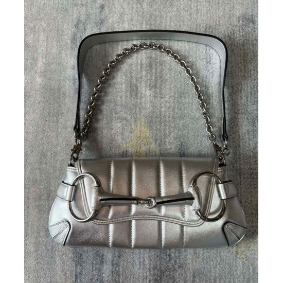 Miglior Prezzo Borsa a tracolla piccola Gucci Horsebit Chain 764339 Argento Replica