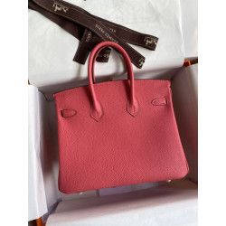 Hermes Birkin 25 Retourne Borsa fatta a mano Rossetto rosa Clemence