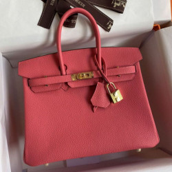 Hermes Birkin 25 Retourne Borsa fatta a mano Rossetto rosa Clemence