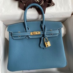 Miglior Prezzo Borsa Hermes Birkin 25 Retourne Blu Jean Clemence Replica