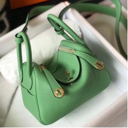 Miglior Prezzo Borsa Hermes Lindy Mini Clemence in pelle di vitello verde Replica