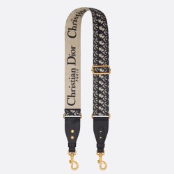 Miglior Prezzo falso Tracolla Dior Regolabile con Anello Ricamo Obliquo Blu Replica