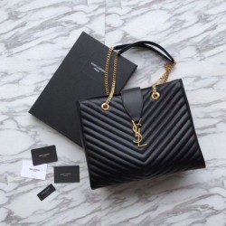 Borse Replica shopping YSL Saint Laurent Pelle di vitello Nera imitazioni perfette