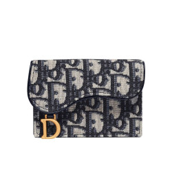 Portafoglio Christian Dior Oblique Saddle Blu scuro