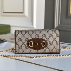 Qualità superiore replica Portafoglio Gucci Horsebit 1955 con catena 621892 Caffè
