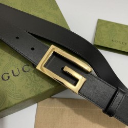 Gucci Cintura reversibile con fibbia G Square 626974 Black Gold
