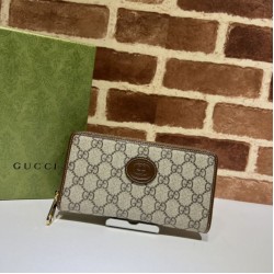 Portafoglio Gucci Zip around con Interlocking G 673003 Marrone