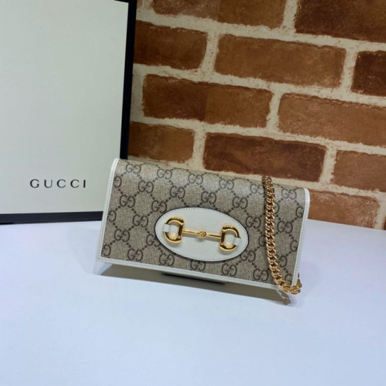 Portafoglio Gucci Horsebit 1955 con catena 621892 Marrone / Bianco Portafoglio Gucci Horsebit 1955 con catena 621892 Marrone / Bianco