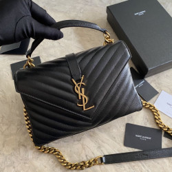 YSL Saint Laurent Borse Firmate Replica a tracolla media con busta Kate Chain Mix Matelasse Black Gold